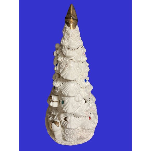 Ceramic Light-Up Christmas Tree With Decorations And Gold Colored Accents - Picture 6 of 10